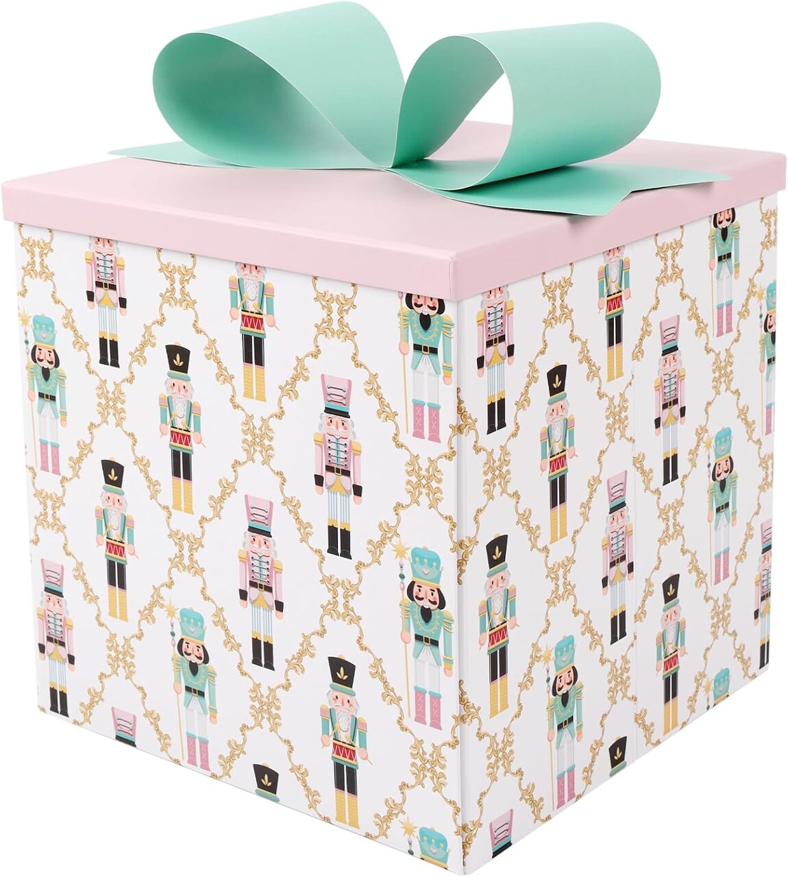 Medium Christmas Gift Boxes with Lids for Presents, 9x9x9 Inches Nutcracker Design Collapsible Gift Box for Christmas, Party, Holidays